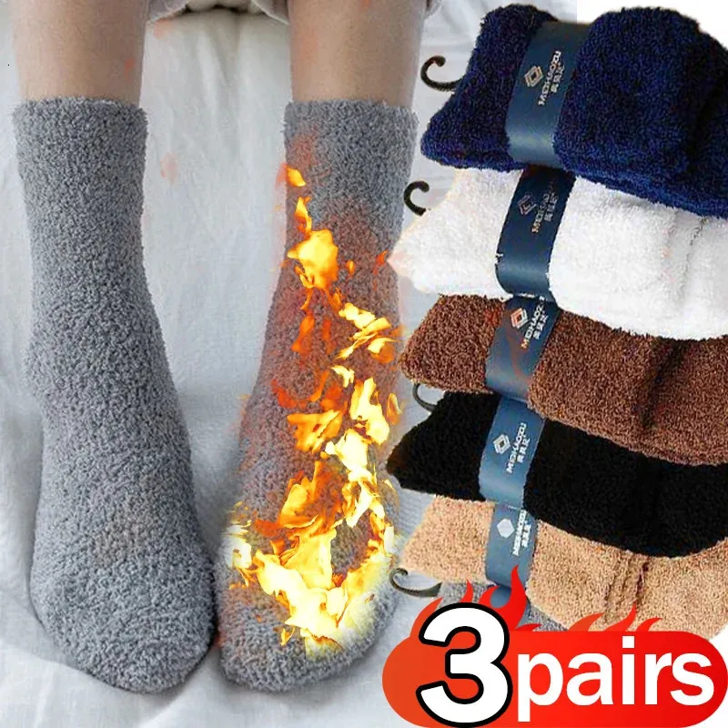 Save Big on Bulk Color Socks Men Lot Solid Male Slipper Socks Double Coral  Velvet Solid Color Loose Socks, Winter Warm Fluffy Long Sleep Socks For Men 