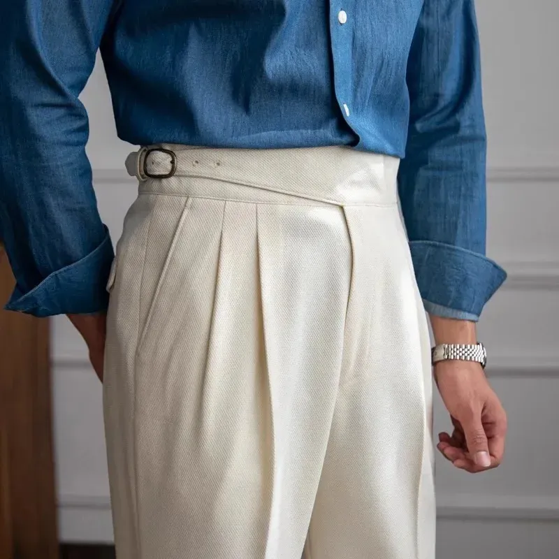 Men's High Waist Straight Leg Trousers - Italian Style, Autumn/Winter ...