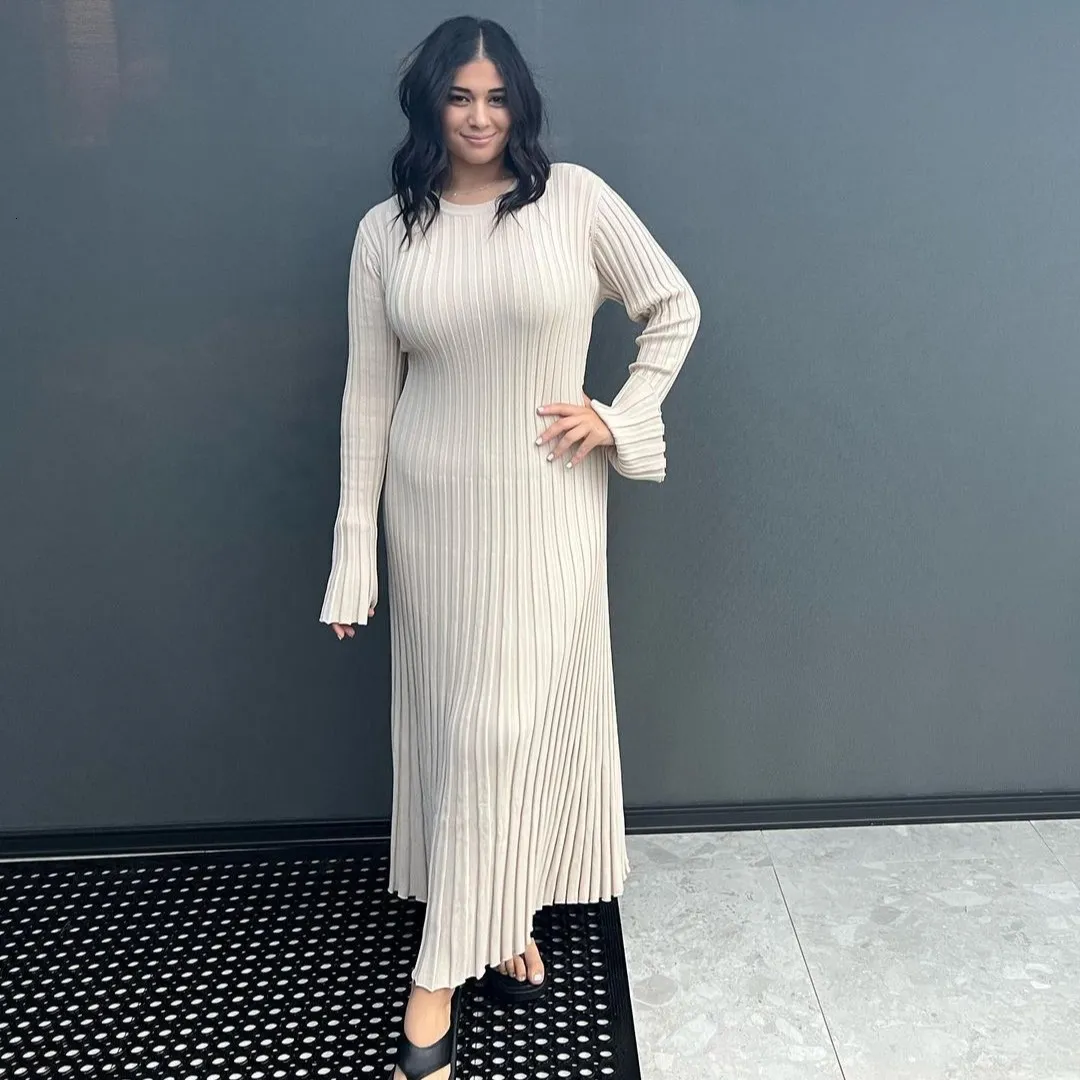 knit sweater cinched sweater dress Slimming Dress: Chic Knit Sweater Dress with Cinched Waist, Round Neck, and  Ribbed Texture for a Flattering Silhouette