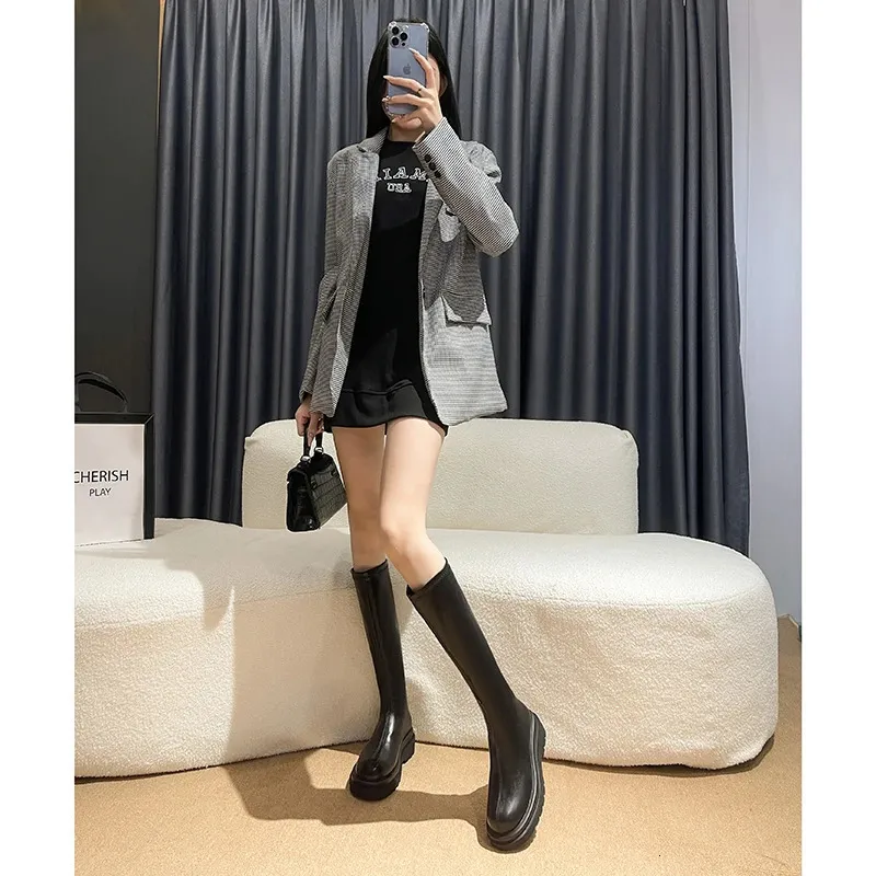 Plateau-Stiefel für Damen, kniehoch, modisch, bequem, warm gefüttert, Herbst/Winter, lange Stiefeletten, Modell 240929_voghion.com