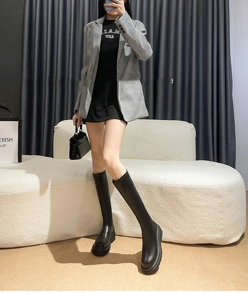 Damen Kniehohe Plateaustiefel Mit Absatz Warme Gefütterte Stiefel_voghion.com