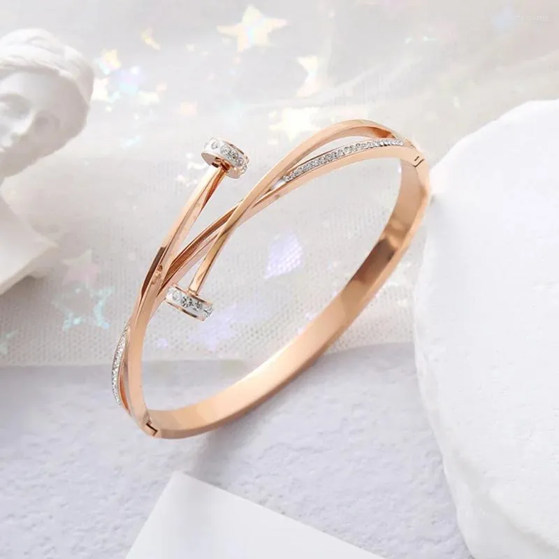 Double Crystal Nail Head Cross Stainless Steel Bracelet for Women Love  Wedding Gift Jewelry