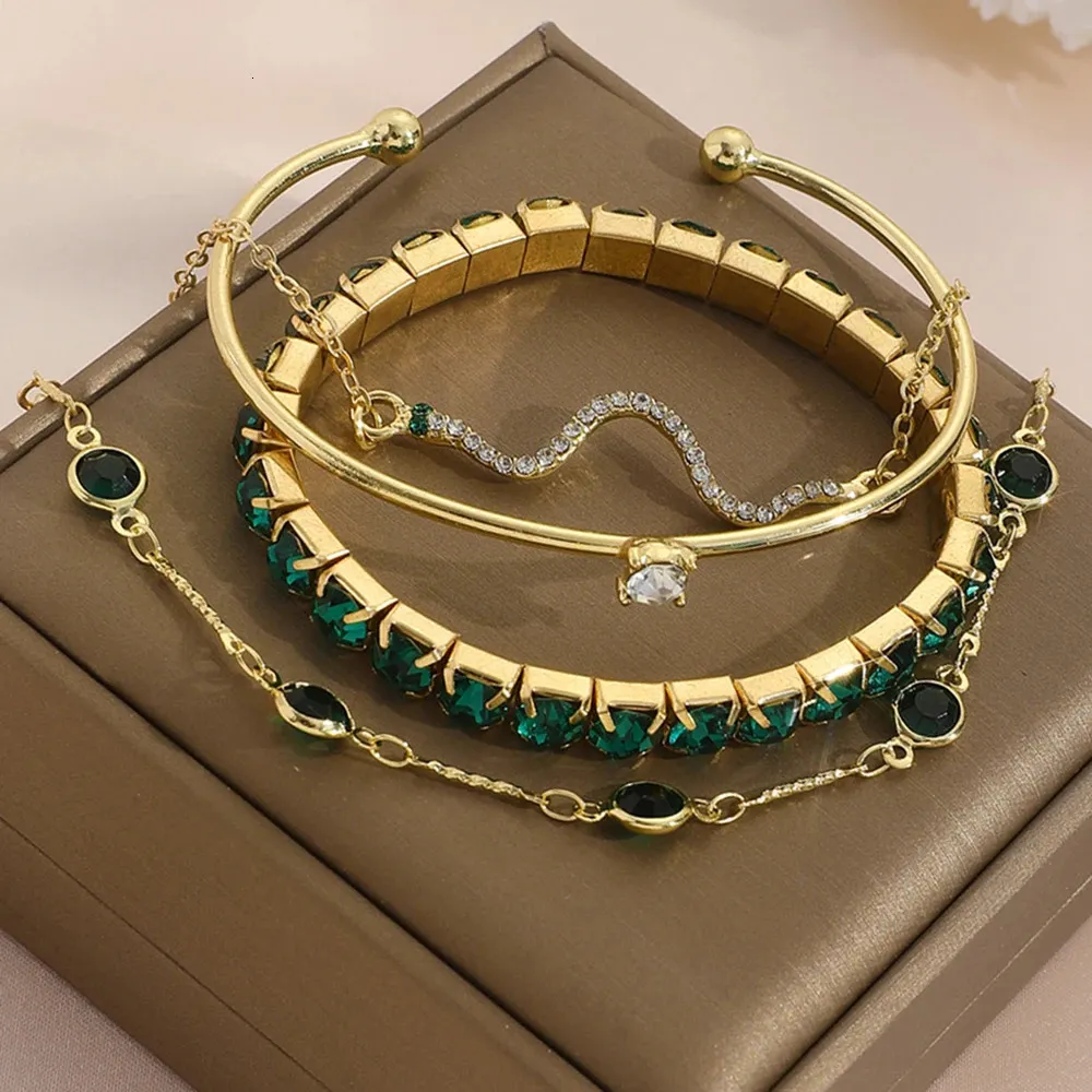 Snake Gemstone Bangle Bracelet Set For Women Fashionable Jewelry_voghion.com