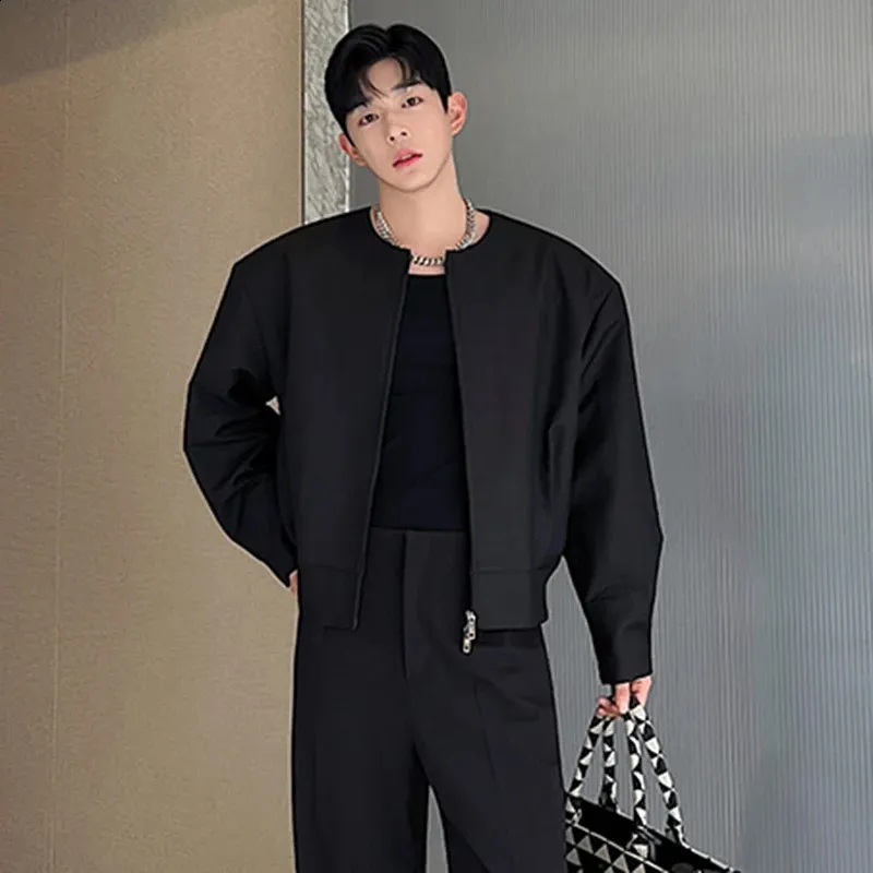 ジャケット・アウター Collarless Double Breasted Suit Jacket Mens Korean Style Collarless Double Zipper Suit Jacket