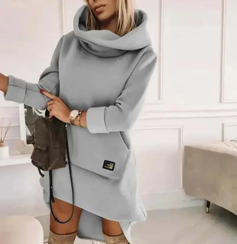 Stylish Black Hoodie sweatshirt dress with Long Sleeves and Pocket for Women - Perfect for Spring and Winter Casual Fashion (Style #241007)