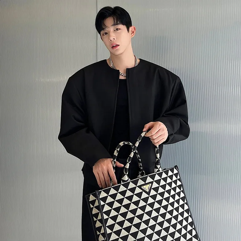 LUZHEN Men Short Collarless Jacket with Double Zipper for Spring