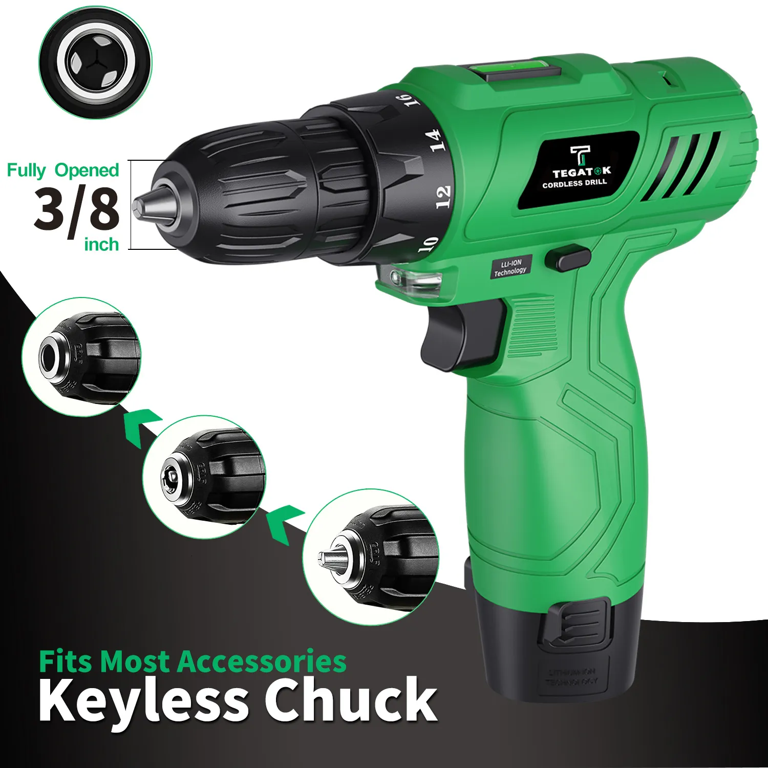 Tool Kit With Power Drill Cordless Electric Power Drill Driver Set With 2 Batteries, 3/8 Keyless Chuck, 25 1 Torque, 45N.m Max, LED, 2 Speed Combi Hammer Screwdriver Kit, 26... Deko Drill