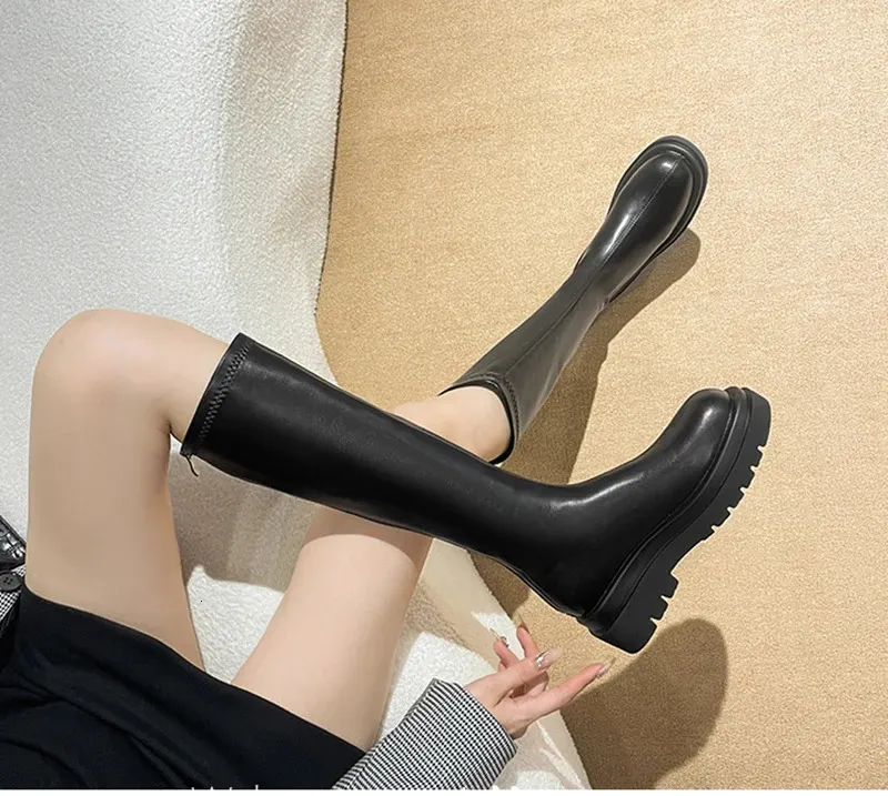 Damen Kniehohe Plateaustiefel Mit Absatz Warme Gefütterte Stiefel_voghion.com