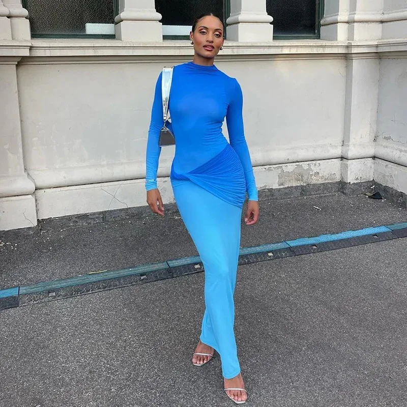 casual light blue long sleeve dress Milk blue loose large size fat mm design dress shirt skirt casual shir –  Lee Nhi Boutique main image 1