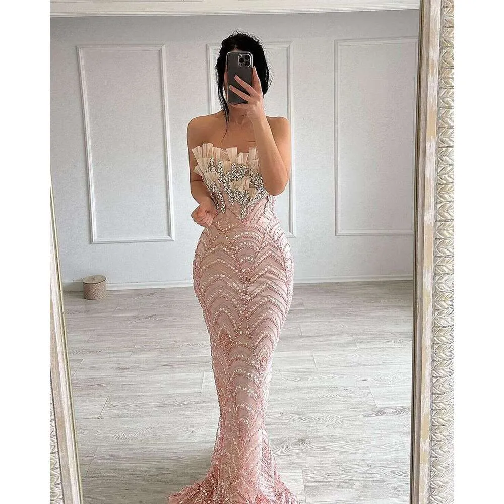 chinese dress ladies Gorgeous Long Mermaid Sequined Sleeveless Prom Dress with Slit