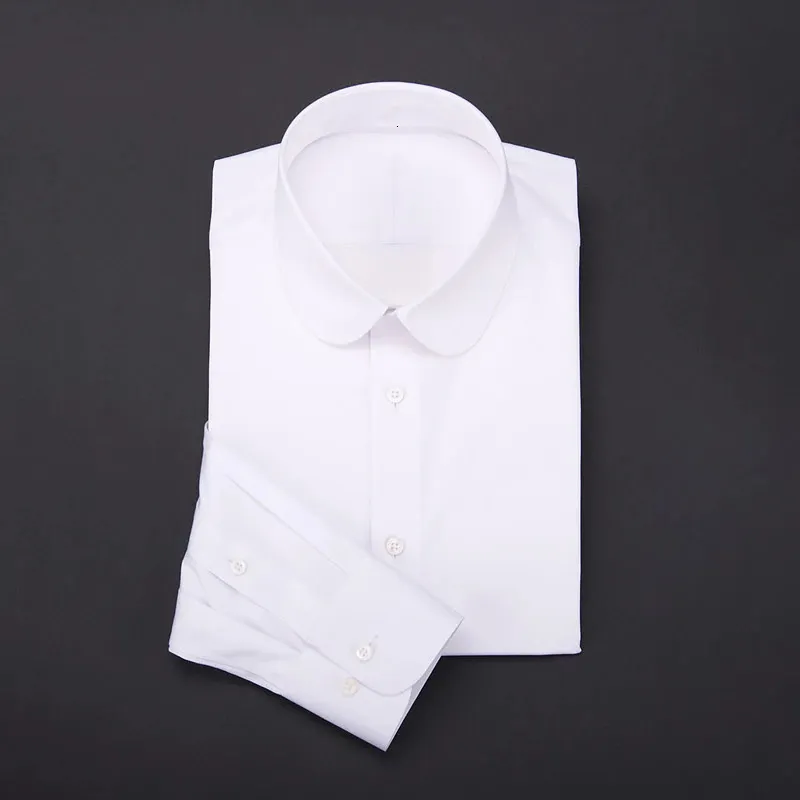Customizable 100% Cotton Men's School Collar peter pan Collar shirt with French Cinks Customizable 100% Cotton Men's School Collar peter pan Collar shirt with French Cinks