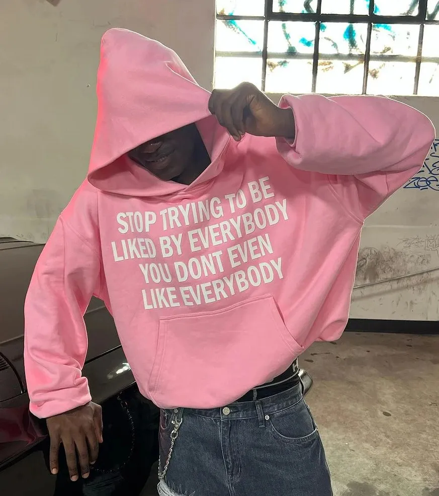 Oversized Y2K Hoodie: Pink Letter Graphic, Loose Fit, Unisex Style