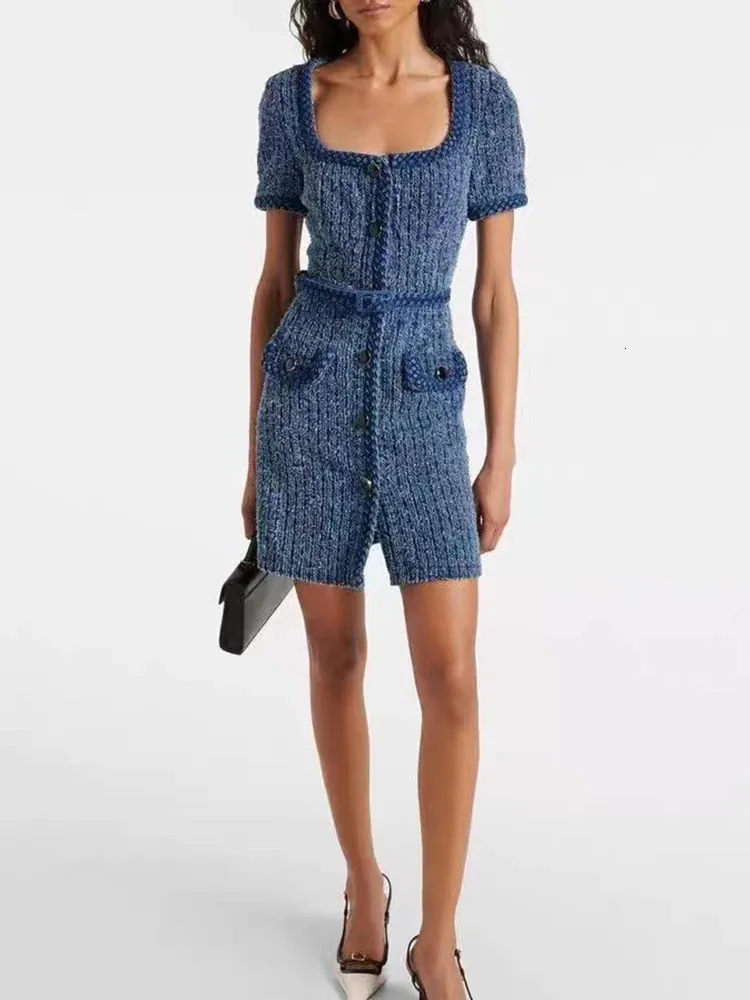 Autumn Twisted Knitted Mini Dress For Women Coarse Felt Fabric, Square  Collar, Short Sleeve With Belt From Zara04, $75.62 In Bulk | DHgate.Com