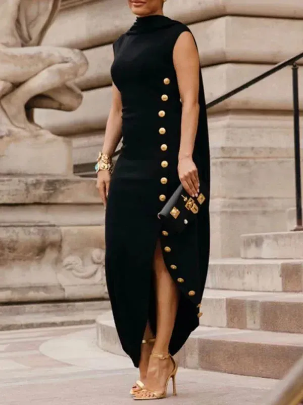 Yeezzi Shawl Collar Evening Dress Elegant A Line Sleeveless Vintage Dress  With Split Side Buttons From Zara01, $22.14 In Bulk | DHgate.Com
