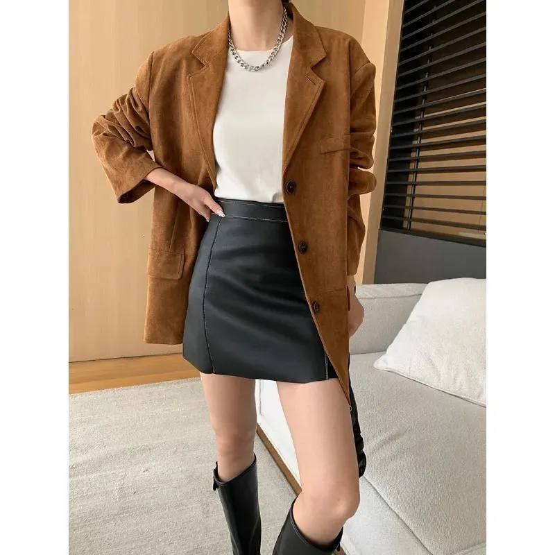chinese dress ladies Brown Black Blazer Women Single Breasted Office Ladies Business Work Wear Formal  Coat Brown Blazer S at Amazon Women's Clothing store main image 1