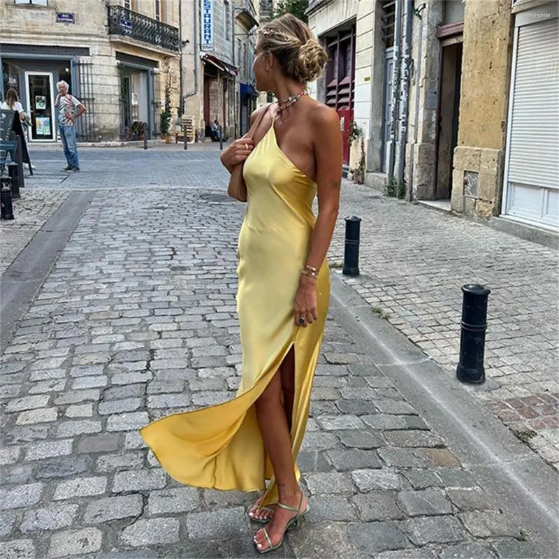 strapless open back dress Yellow Chiffon Maxi Dress main image 0
