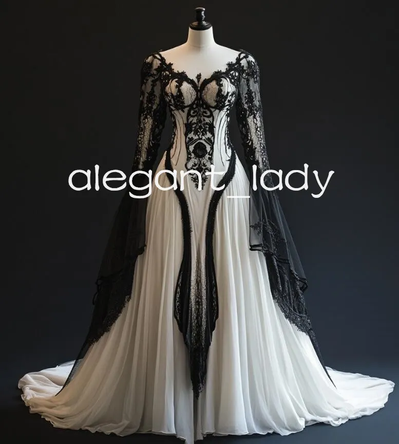 Save Big on Bulk Elven Fantasy Dress Elven Wedding Dress: Black White  Gothic Bridal Gown Long Sleeve Lace Up Corset Medieval Costume, Halloween 