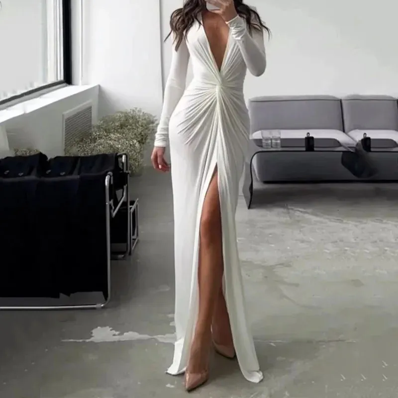 Long Formal Party Dress For Ladies Women Maxi Dress Slim Fit V Neck Long Sleeve Pleated Evening Party Dress Solid Color Autumn Style 2025 From Zara01, In Bulk Long Formal Party Dress For Ladies Women Maxi Dress Slim Fit V Neck Long Sleeve Pleated Evening Party Dress Solid Color Autumn Style 2025 From Zara01, In Bulk