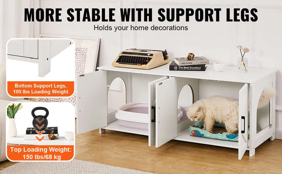 VEVOR Hidden Wooden Cat Enclosure For 2 Cat Store Fits Litter