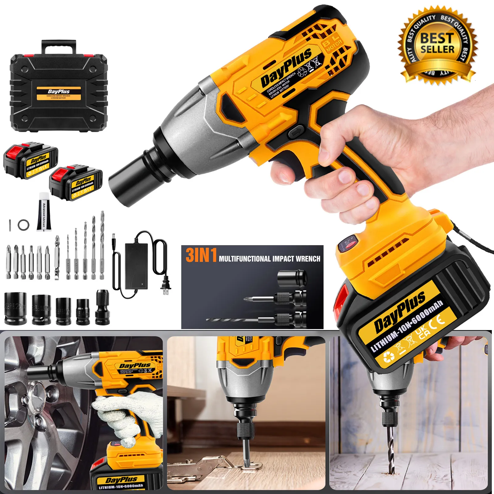 1500Nm Cordless Impact Wrench: 3-in-1 Electric Drill Tire Wrench