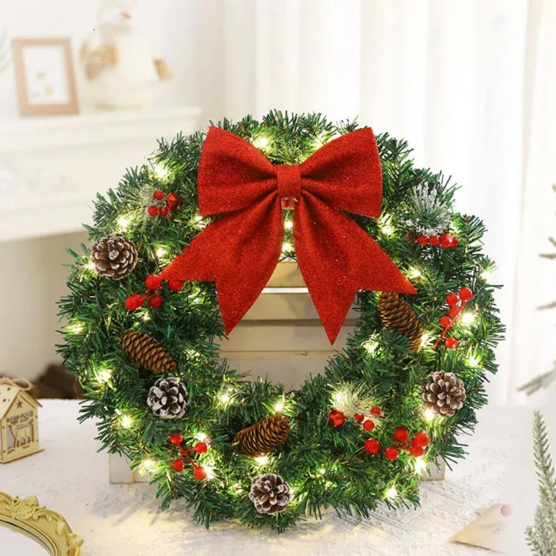 36" Pre-Lit LED Christmas Wreath With Red Bow – Outdoor/Indoor Gold Metal Wreath, 208 Lights, 5V Adapter
