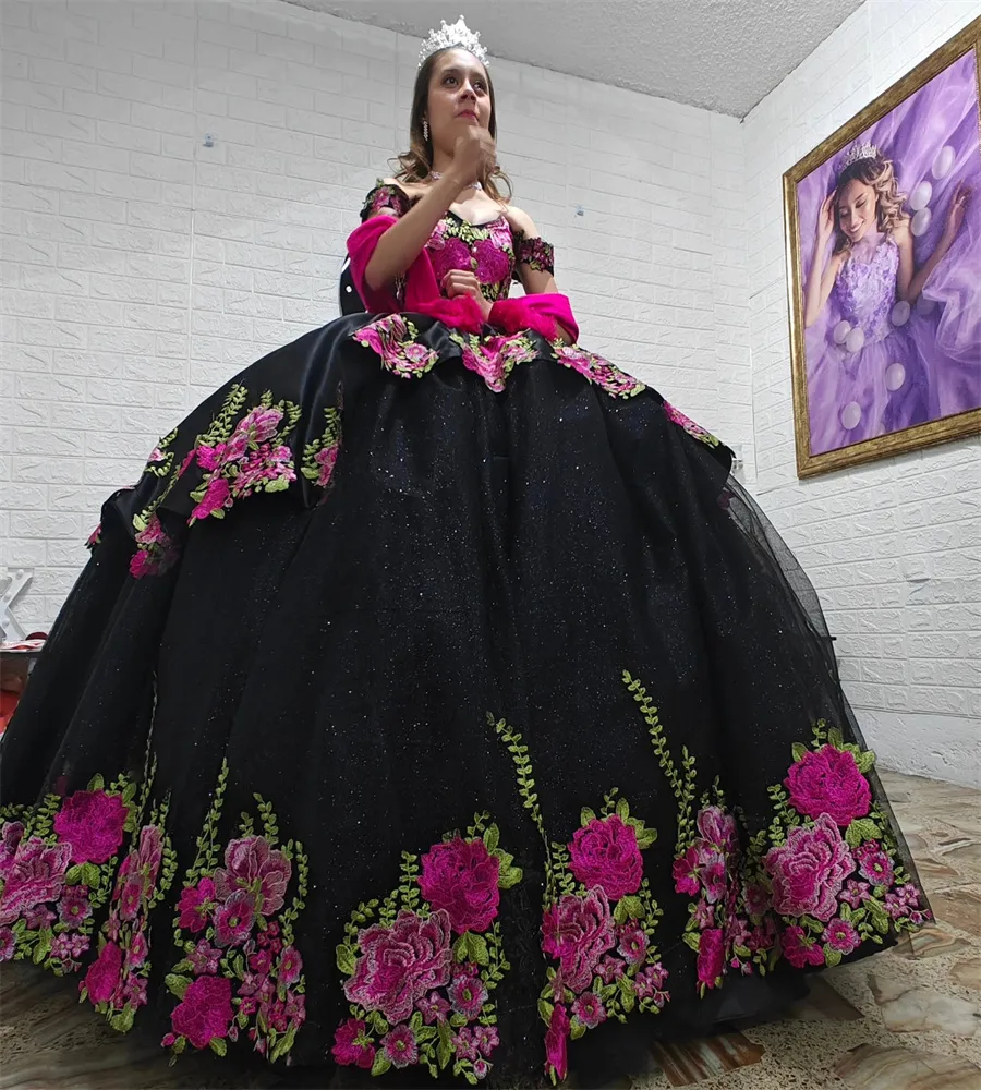 Quinceanera Dresses Black And Colorful Embroidered... From Bridalstore,  $169.78 | DHgate.Com