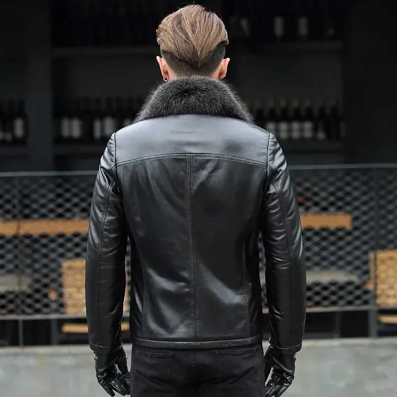 Veste En Cuir Véritable Avec Fourrure Raton Laveur - Marque Maya Für - Taille 38 - Noir - Neuf