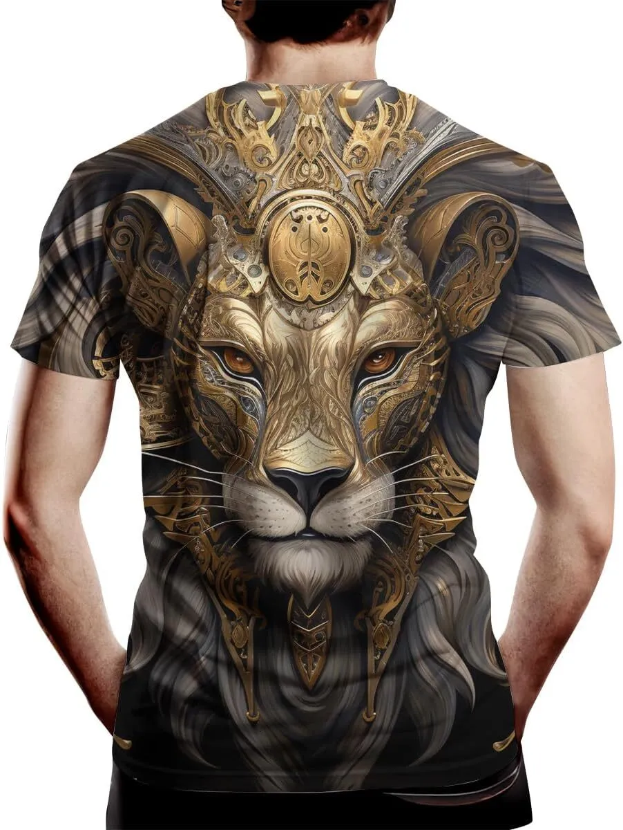 Ensemble 2 Pièces Homme T-Shirt Et Short Imprimé Lion Tigre - Tenue D'Été Vacances Décontractée