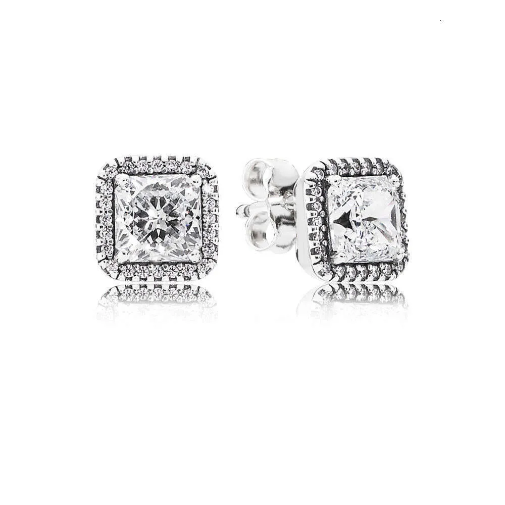 Ohrstecker aus 925er Sterlingsilber mit klarem, quadratischem, funkelndem Halo-Blumenkranz – ein perfektes Schmuckgeschenk für Damen, ideal für Hochzeiten und andere festliche Anlässe._voghion.com