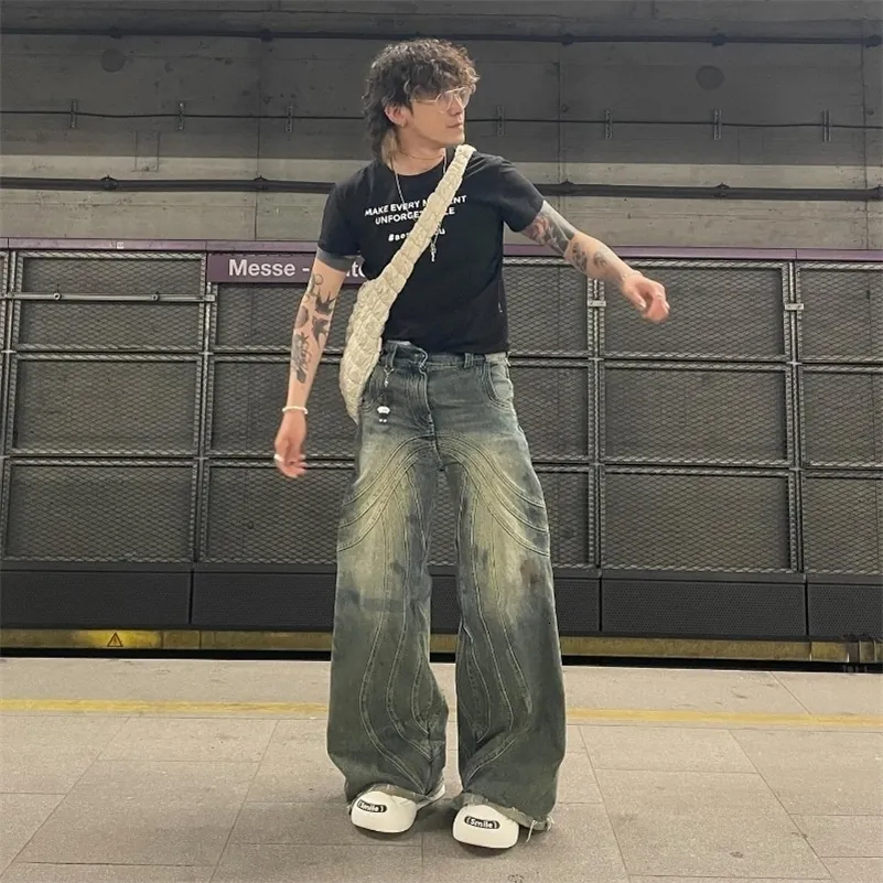 Y2K American Fashion Heavy Industry Blue Washed Baggy From