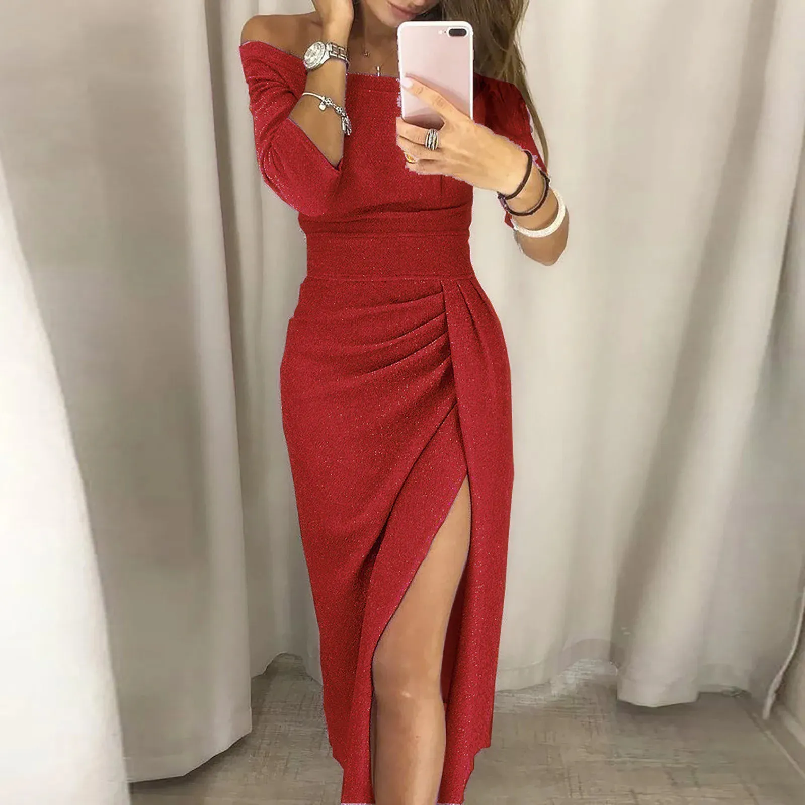 plus size maxi holiday dresses Plus Gabrielle Formal High Slit Satin Dress main image 1