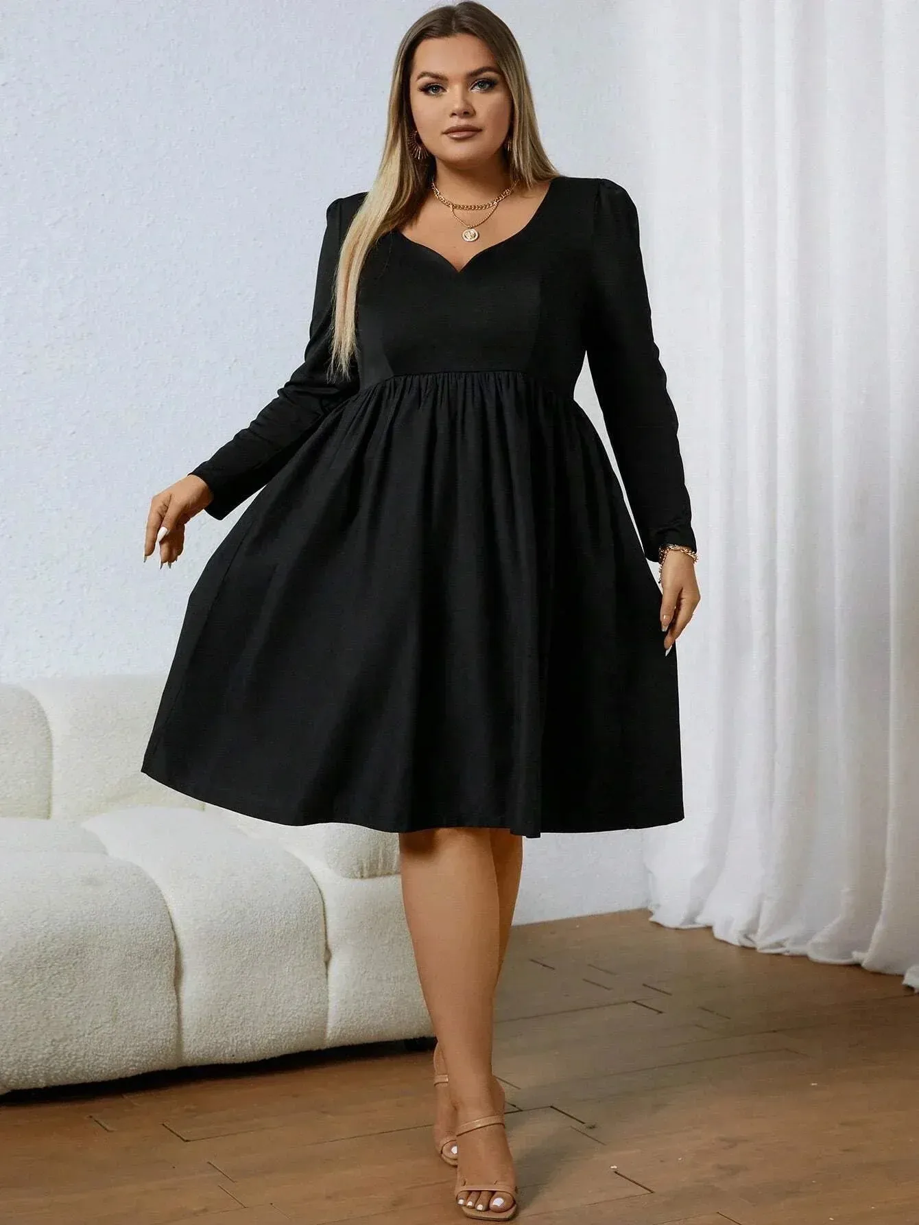 Plus Size 1XL 5XL V Neck Long Sleeve Chiffon Dress ... From Zara01, $7.48  | DHgate.Com