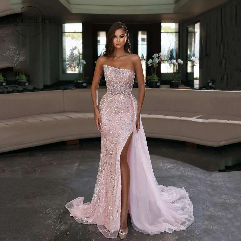 Strapless Pink Tulle Mermaid Prom Dress with Sequins and Slit - Elegant  Evening Maxi Gown for Women from Dhgate Prom Dresses - price 459.81