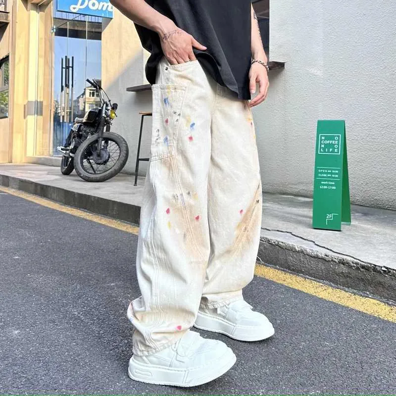 Designer Pants Men: Hand Painted Loose Fit Jeans, Custom Jeans Men