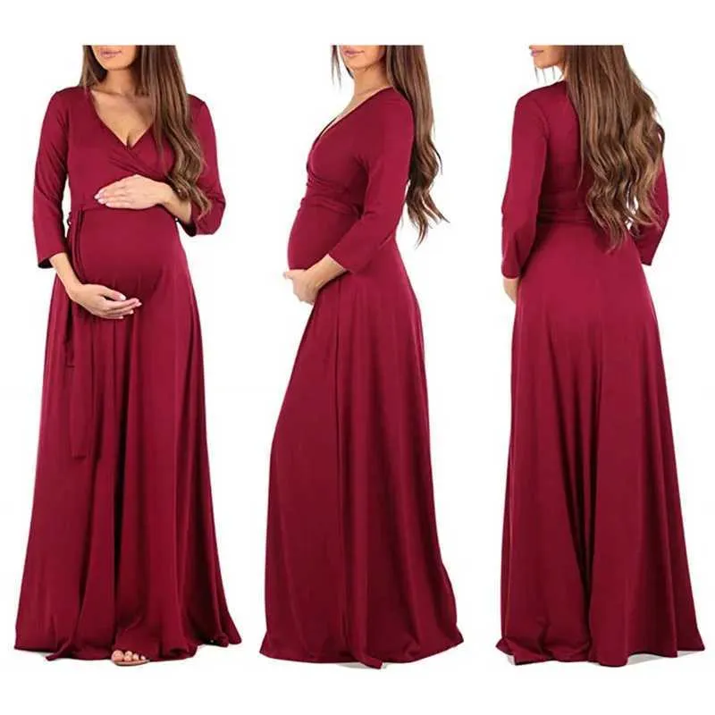 Maternity Dress Autumn Natural Color Leather Sashes Paisley Pattern Casual  Long V-neck for Pregnant Women from Dhgate Maternity Dresses - price 17.93