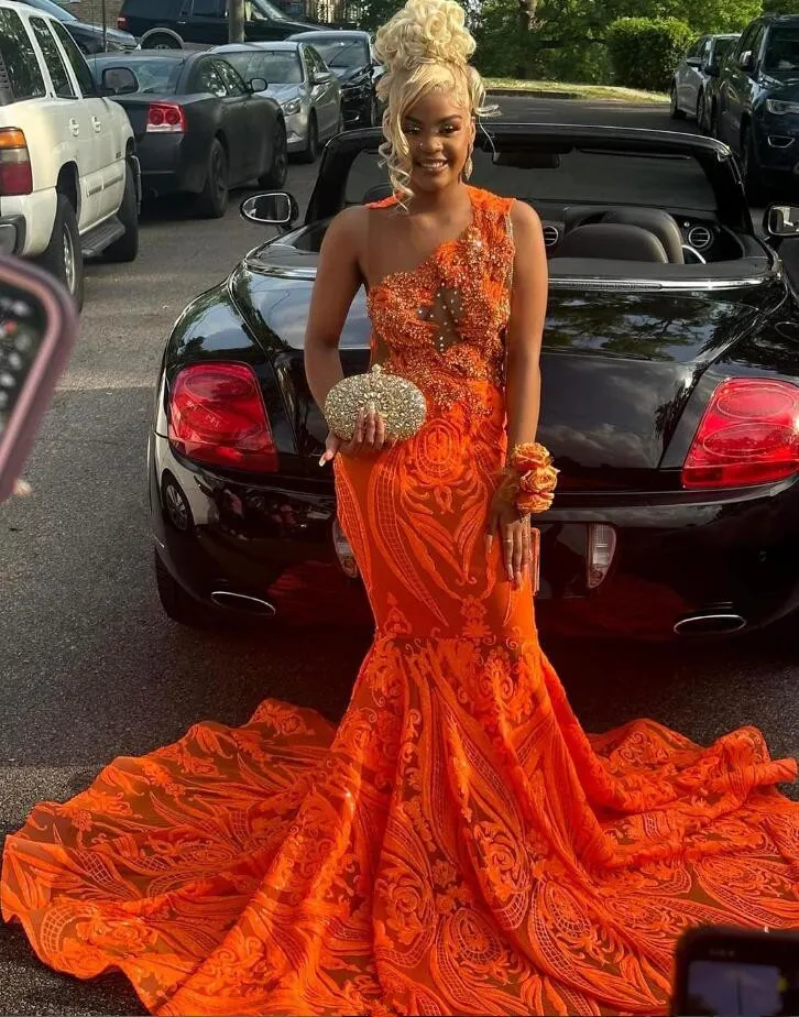 Orange Sparkly Trumpet Prom Formal Dresses For Black... From Alegant_lady,  $194.98 | DHgate.Com