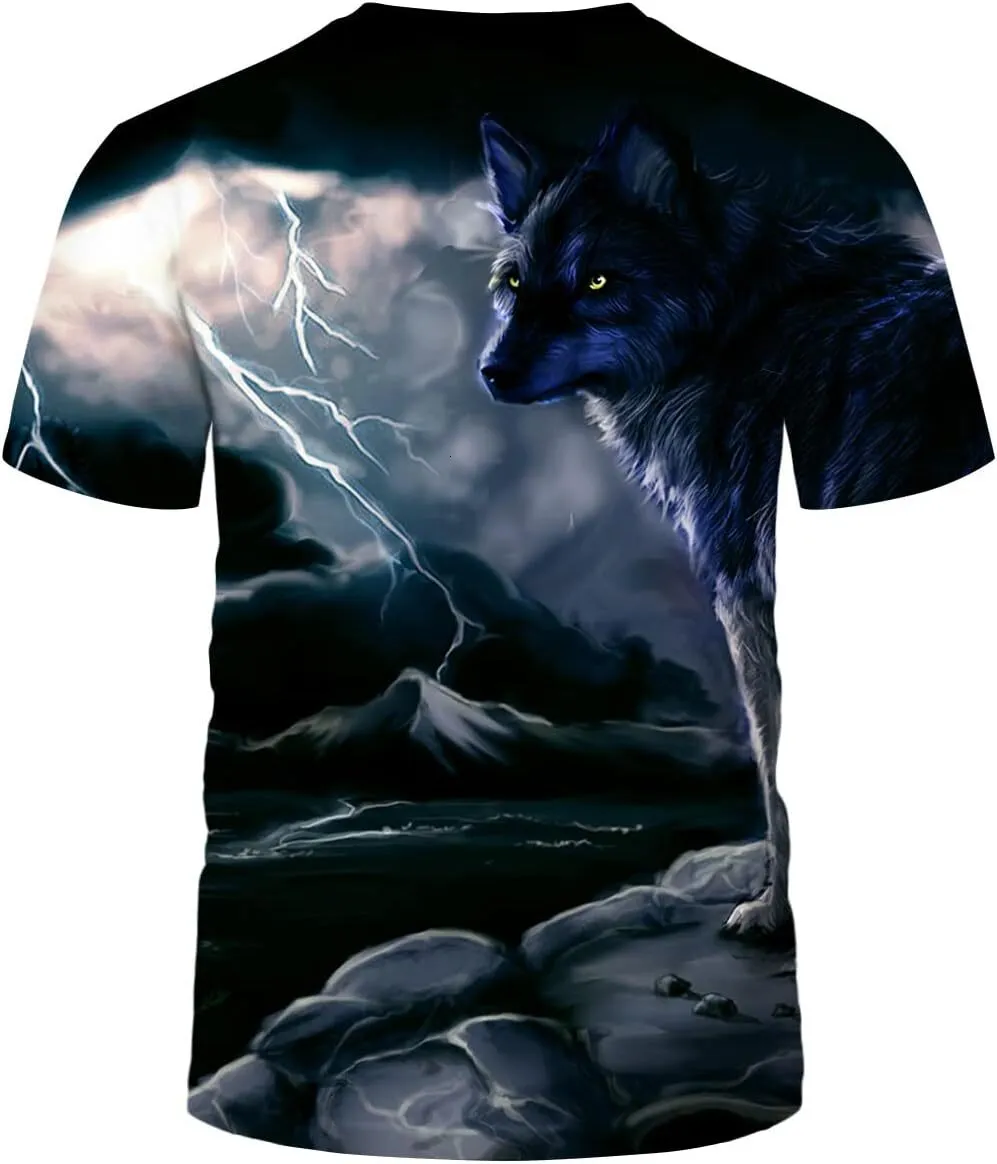 Aluy's Boutique Men's Wolf Print T-Shirt - Black Short Sleeve Crewneck Tee, Sizes S-3XL