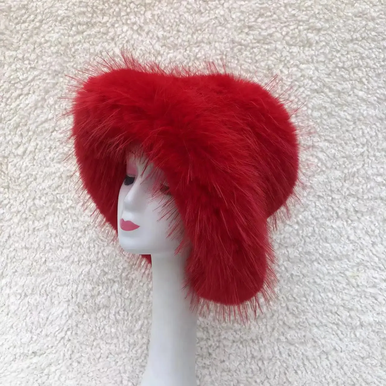 Plush Red Faux Fur Winter Hat Hot Red Faux Fur Bucket Hat: Elegant Winter Fashion - Etsy main image 3