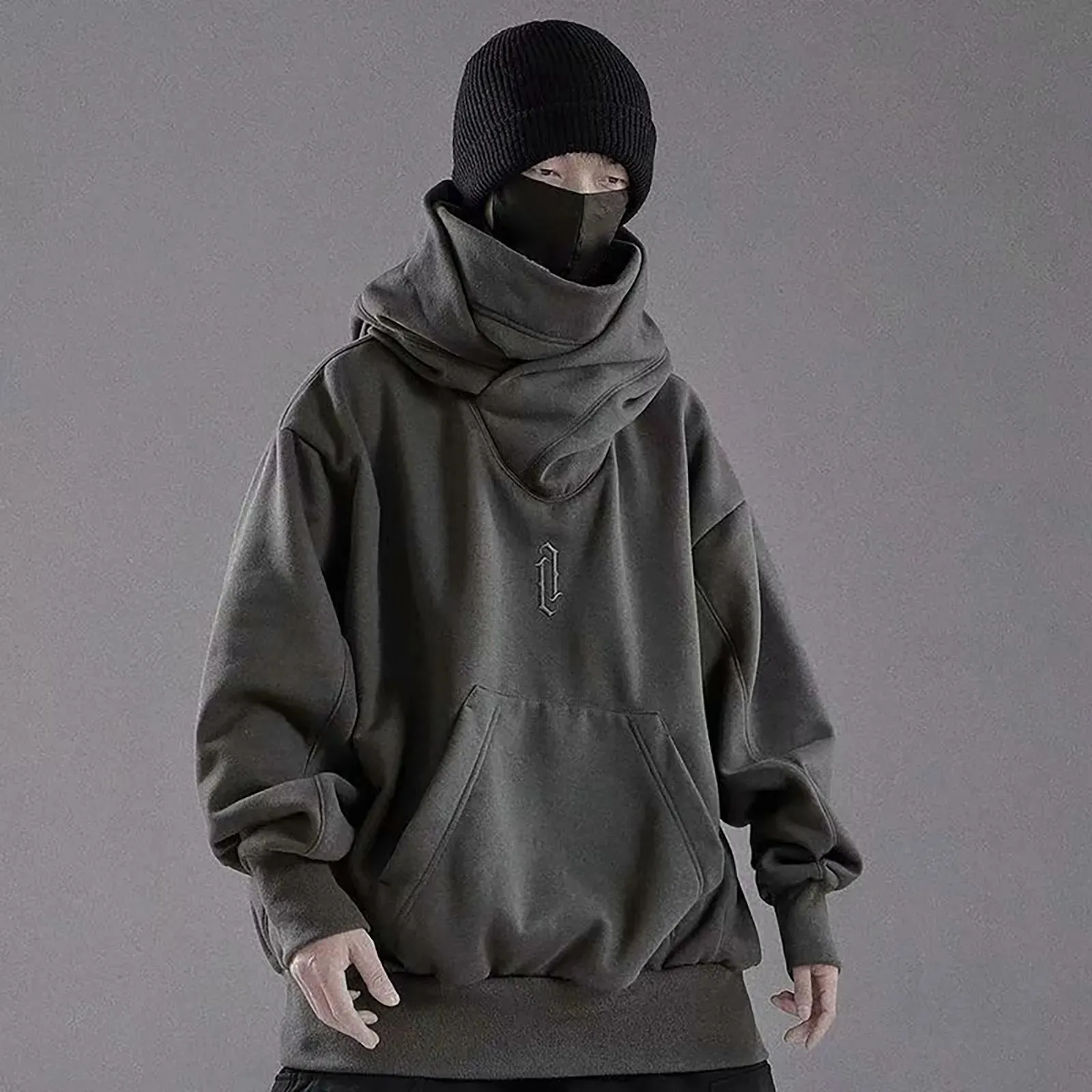 Hip Hop Mans Hooded Sweatshirts Solid Long Sleeve Ninja Hoodie