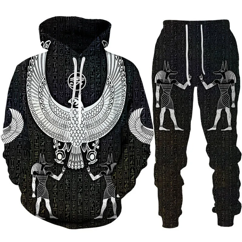 Sudadera Con Capucha De Jeroglífico Egipcio Para Hombre - Estampado Completo, Ligera Y Con Bolsillo Canguro | Estilo Urbano Y Cómodo