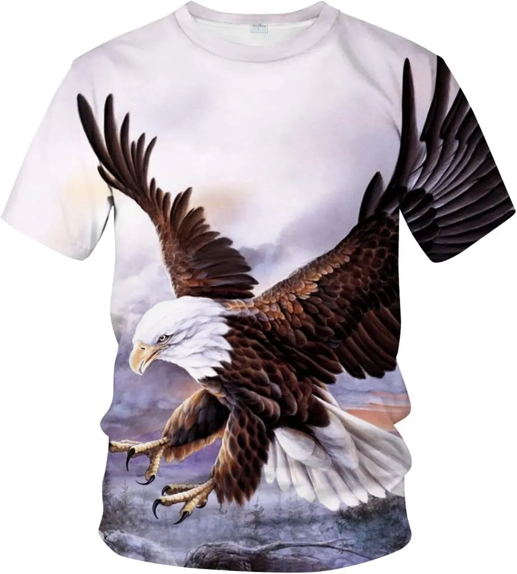 Wholesale Mens 3D Eagle Graphic Tee Casual Summer Short Sleeve