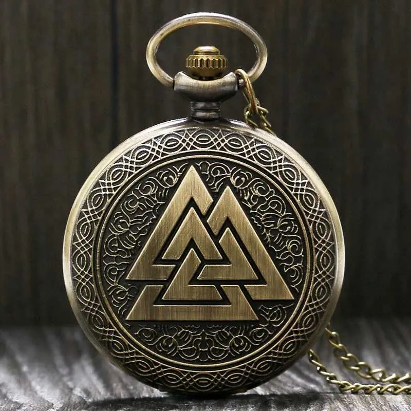 Save Big on Bulk Pocket Watch Necklace Fob Watch Necklace: Bronze Viking  Valknut Pocket Watch With Interlocking Charms Friendship Gift Best Deals  on