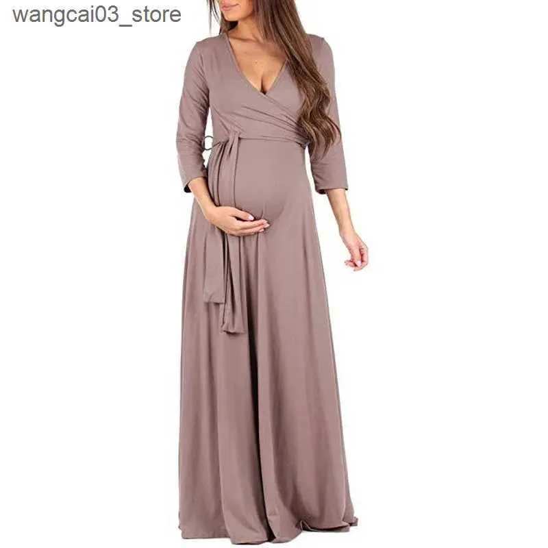 Maternity Dress Autumn Natural Color Leather Sashes Paisley Pattern Casual  Long V-neck for Pregnant Women from Dhgate Maternity Dresses - price 17.93