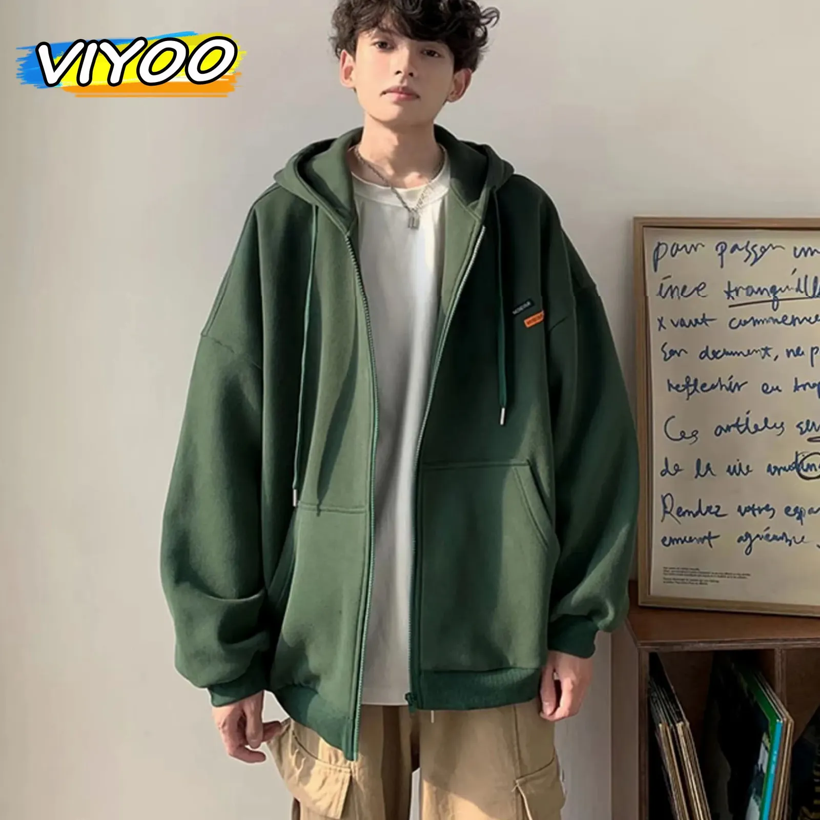 y2k zip hoodie パーカー　Green opium Y2K Hiphop Zip Up Hoodie - Mens Anime Print Sweatshirt