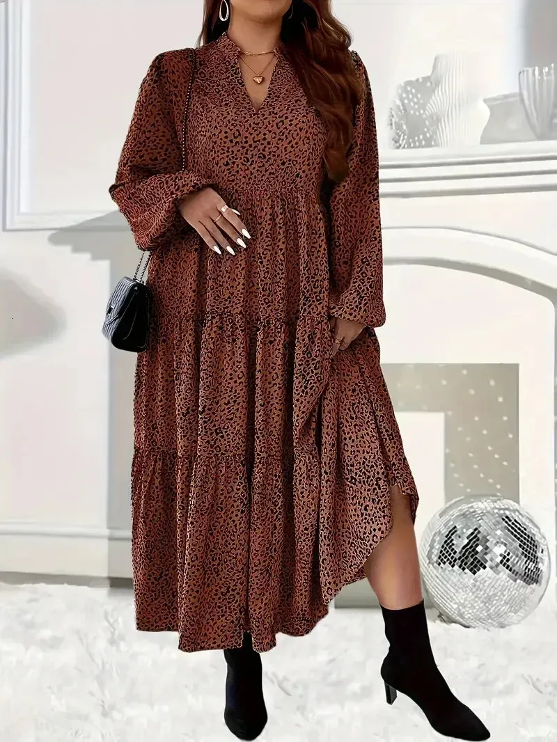 chinese dress ladies Flying Tomato Beige Leopard Print Tiered Maxi Dress