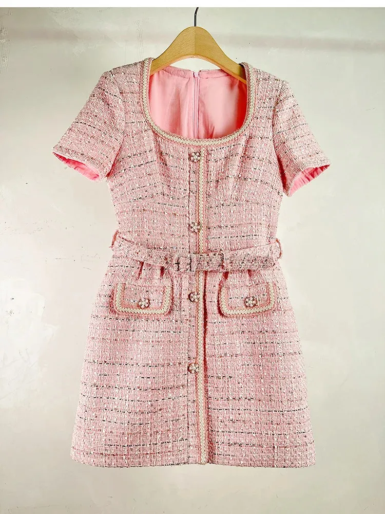 White Tweed Mini Dress: Short Sleeve Tweed Vest Womens Style With