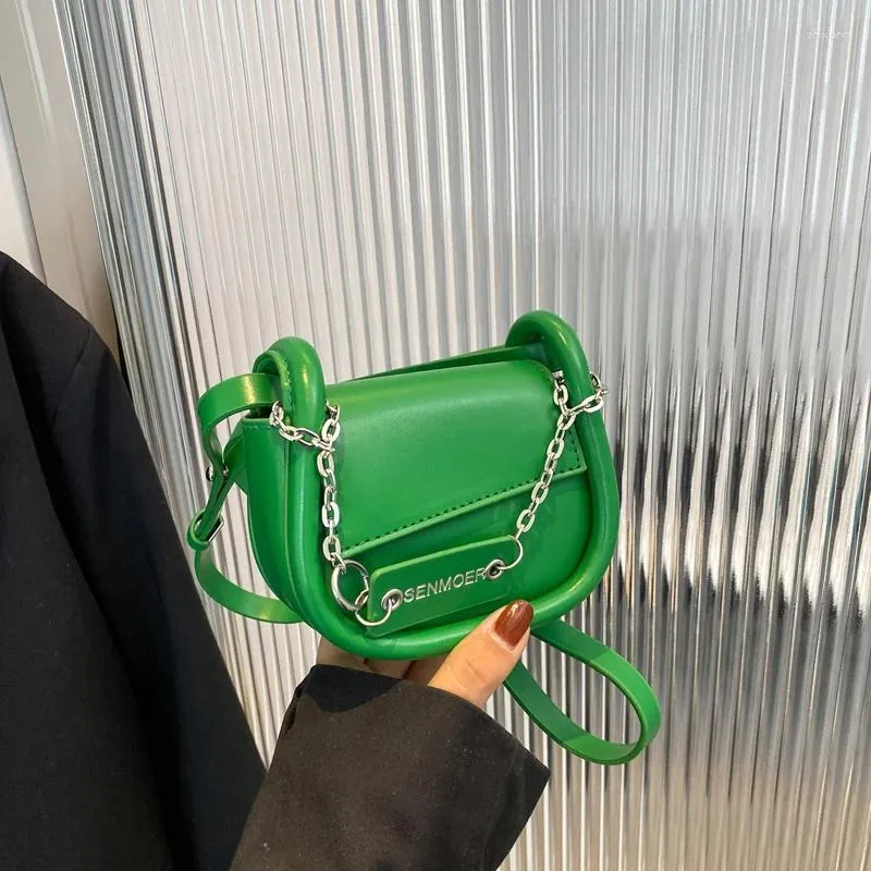 Designer Green PU Shoulder Small Black Bag With Chain Tag