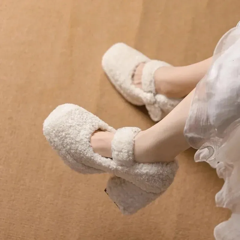 Winter Warm Plush High Heel Fur Mary Jane mary jane shoes for