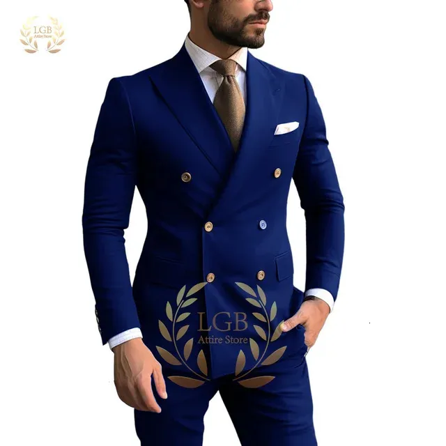 メンズ ネイビー ブルー ダブルブレスト スーツ クラシック スリム