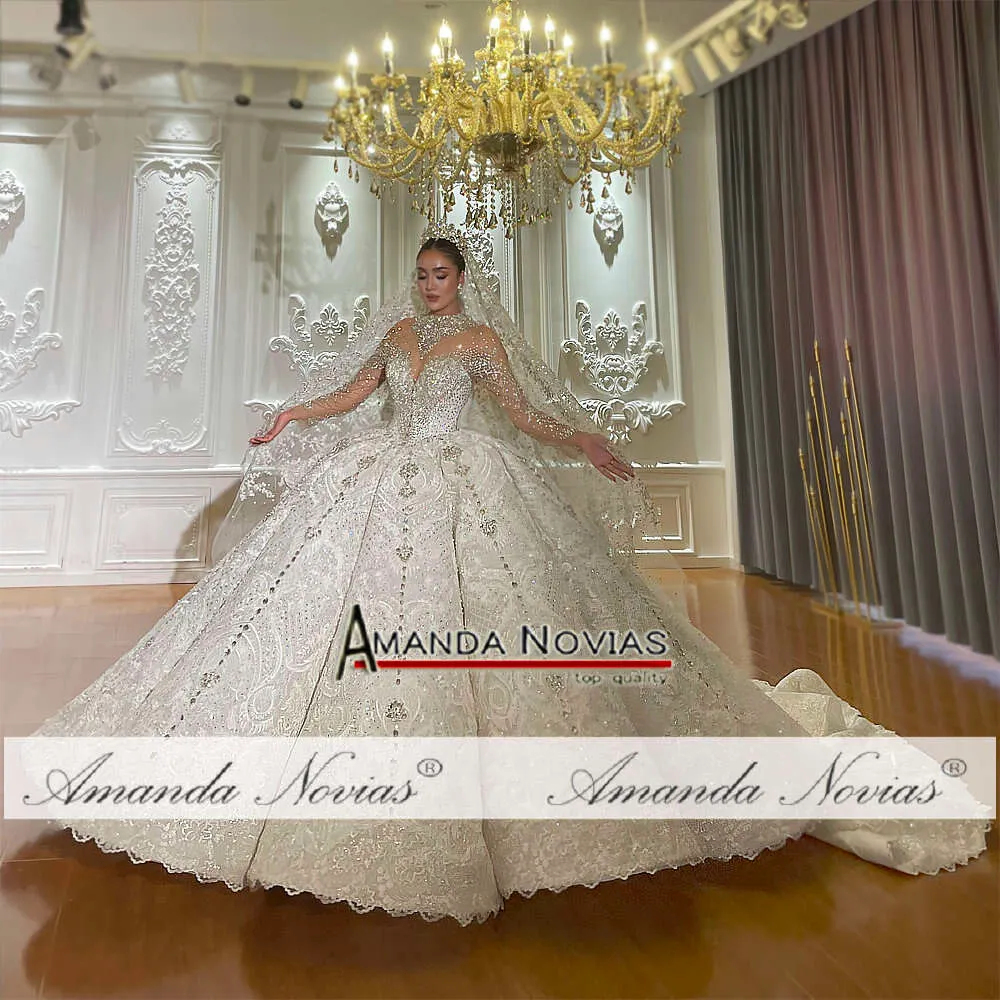 Custom-Made Amanda Novias Off-Shoulder Sequin Arabic Wedding Dress with Rhinestones - Perfect for Princess Bride
